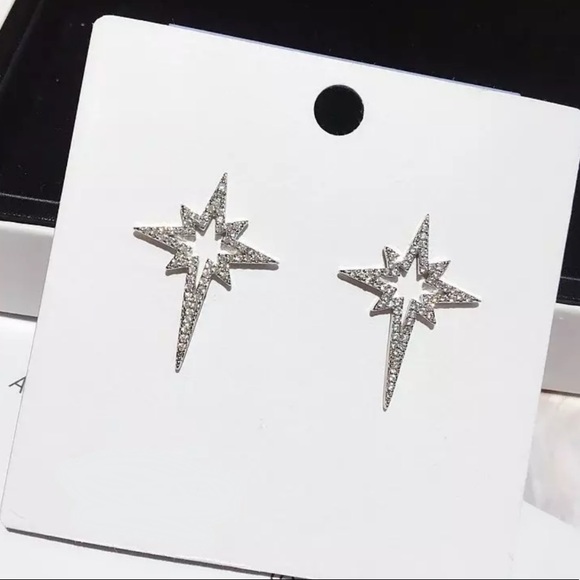 CZ Crystal Star Burst Earrings - Picture 6 of 6